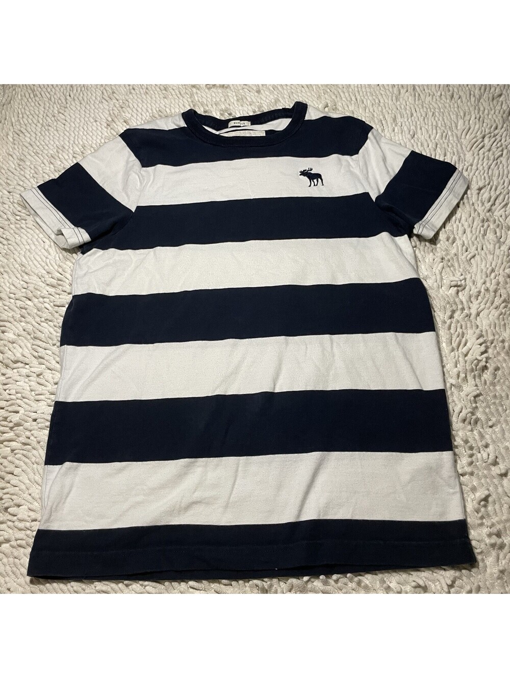 VTG Abercrombie Fitch Muscle T Shirt Men Sz L Blue White Stripe Moose Embroidery
